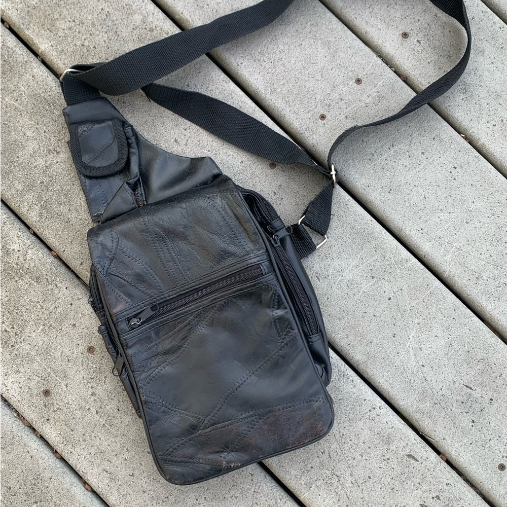 Vintage Black Leather Rectangular Backpack | 90s … - image 3